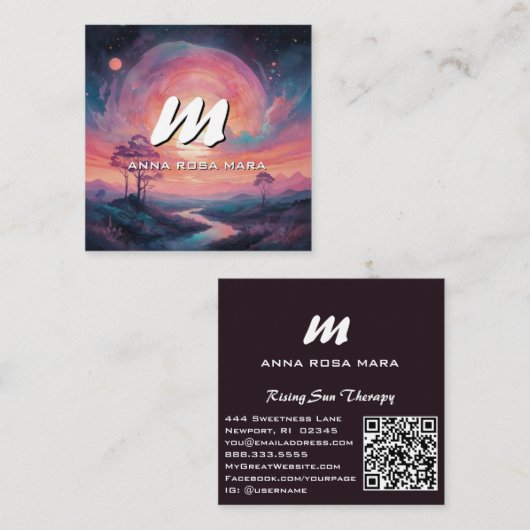 *~* QR Bergen Stroom Modern Landschap Zon AP93 Vierkante Visitekaartje (Voorkant / Achterkant)