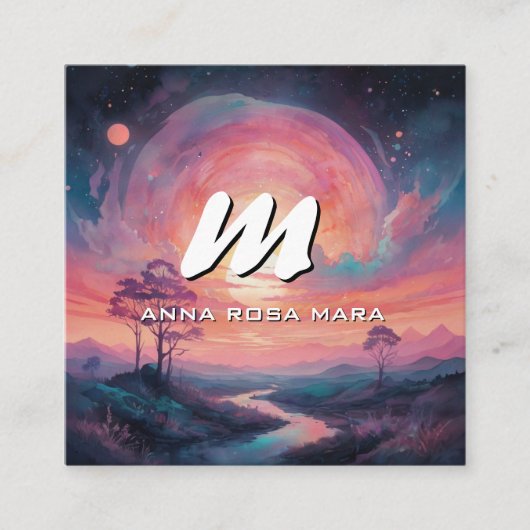 *~* QR Bergen Stroom Modern Landschap Zon AP93 Vierkante Visitekaartje (Voorkant)