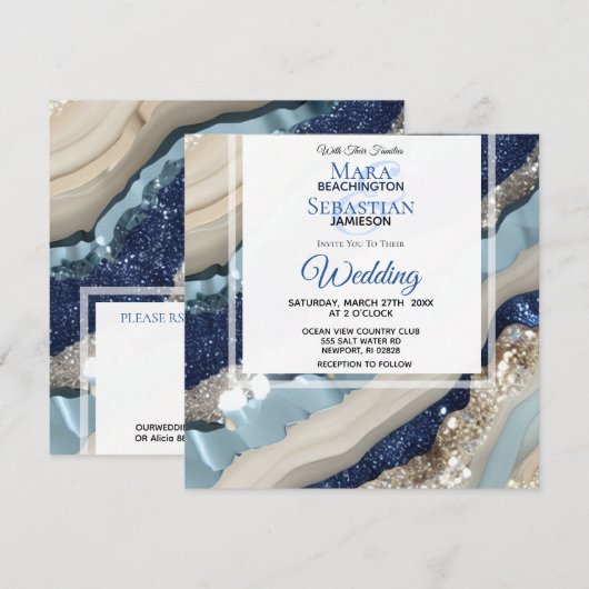 *~* QR BLAUW IVOOR ZILVEREN Agaat RSVP AR66 Bruilo Kaart (Voorkant / Achterkant)