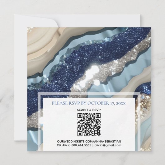 *~* QR BLAUW IVOOR ZILVEREN Agaat RSVP AR66 Bruilo Kaart (Achterkant)