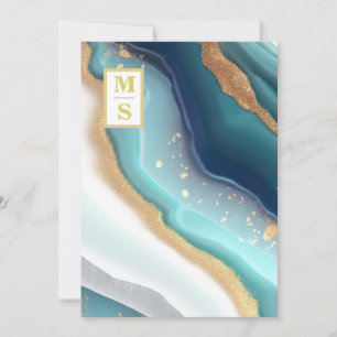 *~ QR BLAUWGROEN Monogram AR66 RSVP Agaat Bruiloft Kaart