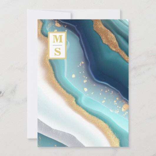 *~ QR BLAUWGROEN Monogram AR66 RSVP Agaat Bruiloft Kaart (Voorkant)