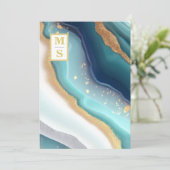 *~ QR BLAUWGROEN Monogram AR66 RSVP Agaat Bruiloft Kaart (Staand voorkant)