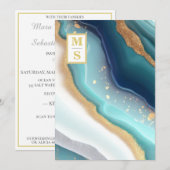 *~ QR BLAUWGROEN Monogram AR66 RSVP Agaat Bruiloft Kaart (Voorkant / Achterkant)