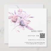*~* QR Bloemen Blush Roze Boeket AR15 RSVP BRUILOF Kaart (Achterkant)