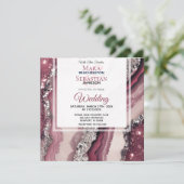 *~* QR BORDEAUX ROZE Agaat RSVP AR66 Bruiloft Kaart (Staand voorkant)