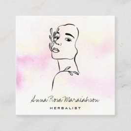 *~* QR Botanische Woman Line Art Goddess Greenery Vierkante Visitekaartje