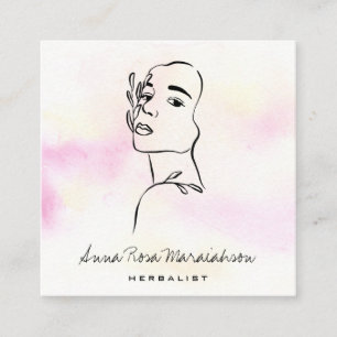 *~* QR Botanische Woman Line Art Goddess Greenery Vierkante Visitekaartje