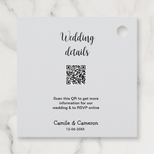 QR BRUILOFT WEBSITE voeg fotonaam datum zwart wit Bedankjes Labels (Achterkant)