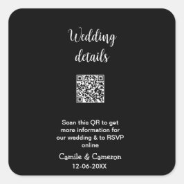 QR BRUILOFT WEBSITE voeg fotonaam datum zwart wit Vierkante Sticker