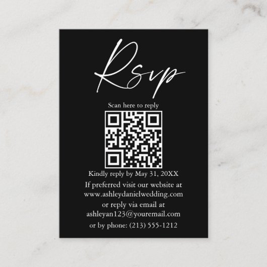 QR Calligraphy Ink Script Black RSVP Informatiekaartje (Voorkant)