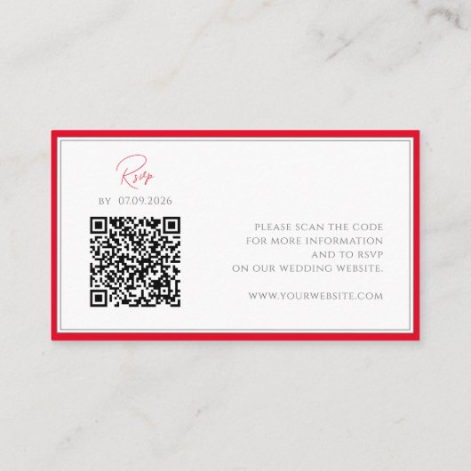 QR Cherry Red Eenvoudig Elegant Monogram RSVP Brui Informatiekaartje (Achterkant)