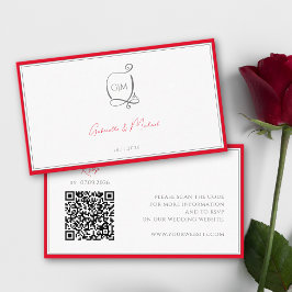 QR Cherry Red Eenvoudig Elegant Monogram RSVP Brui Informatiekaartje