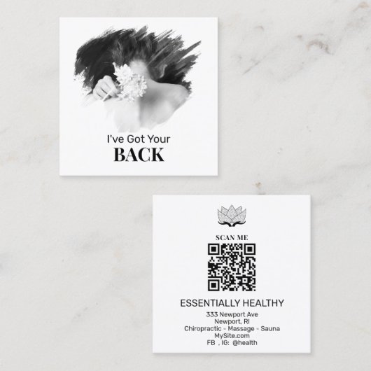 *~* QR Chiropractor Chiropractie Terug Gezondheid  Vierkante Visitekaartje (Voorkant / Achterkant)
