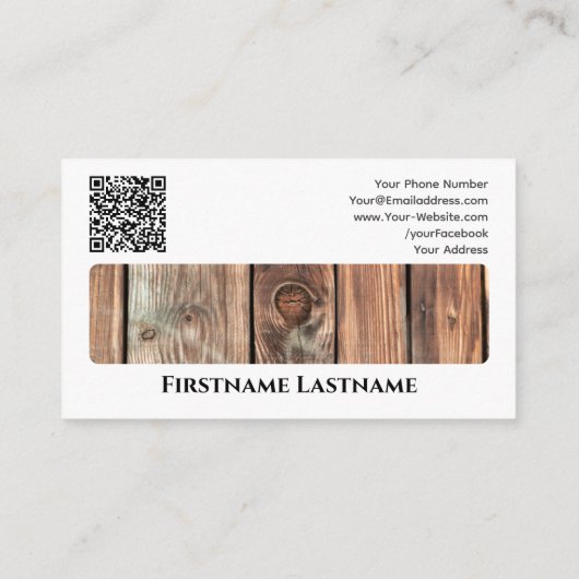 QR-code 100% natuurlijke elegante houten stijl op Visitekaartje (Achterkant)