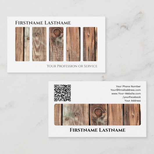 QR-code 100% natuurlijke elegante houten stijl op  Visitekaartje (Voorkant / Achterkant)