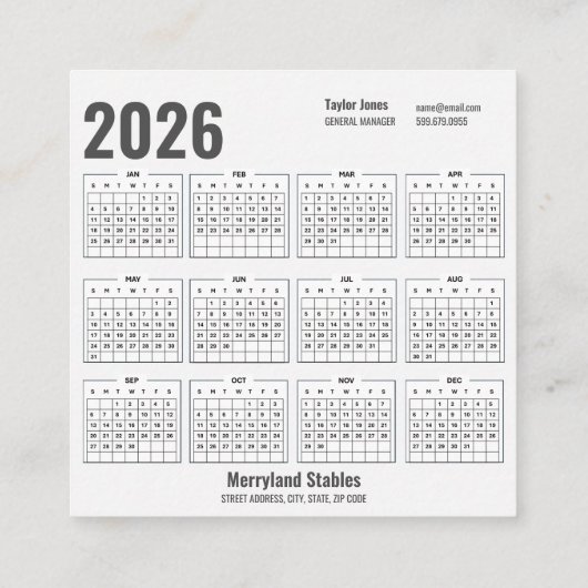 QR Code 2026 Kalender Visitekaartje (Achterkant)