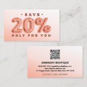 QR-CODE 20%OFF DICOUNT PROMOTIONAL INSERT BLUSH VISITEKAARTJE (Voorkant / Achterkant)