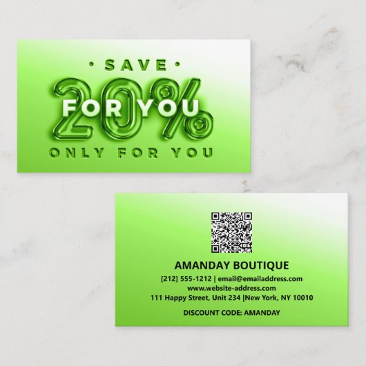 QR CODE 20%OFF KORTING PROMOTIONELE LOYALITEIT VISITEKAARTJE (Voorkant / Achterkant)