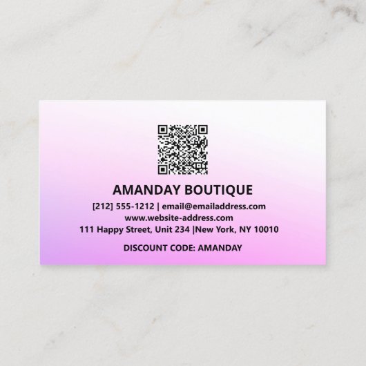 QR-CODE 20%OFF KORTINSERT DANK PINK VISITEKAARTJE (Achterkant)