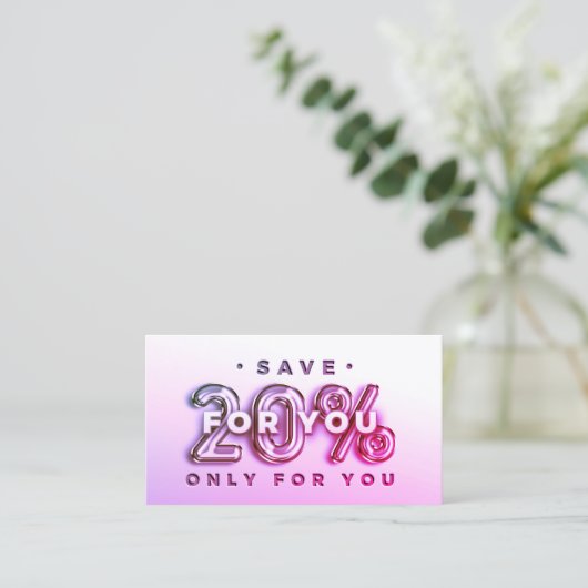 QR-CODE 20%OFF KORTINSERT DANK PINK VISITEKAARTJE (Staand voorkant)