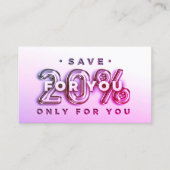 QR-CODE 20%OFF KORTINSERT DANK PINK VISITEKAARTJE (Voorkant)