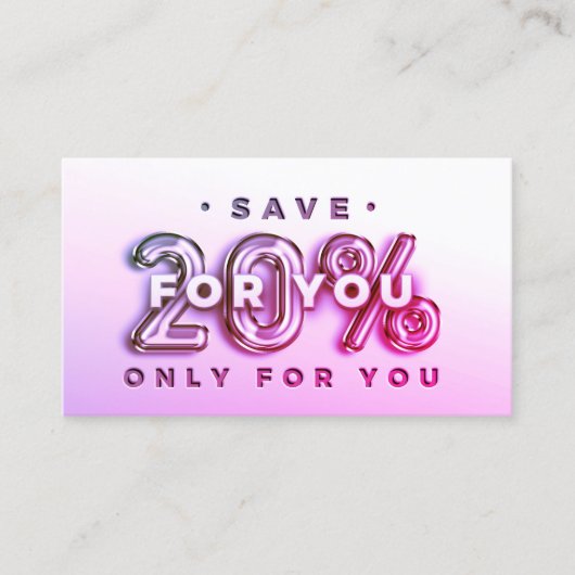 QR-CODE 20%OFF KORTINSERT DANK PINK VISITEKAARTJE (Voorkant)