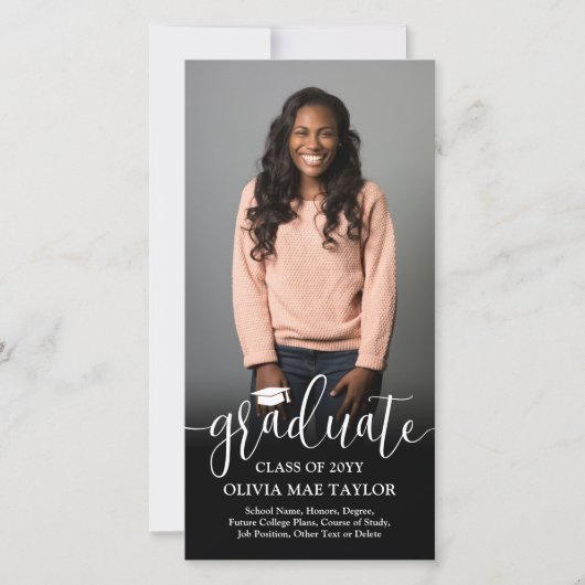 QR-code & 2 foto's Moderne witte script afstuderen Aankondiging (Voorkant)