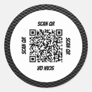 QR-code 360 Simple Chic Black Carbon Pattern-Lijst Ronde Sticker