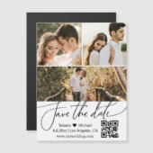 qr code 3 foto collage save the date magneet (Voorkant / Achterkant)