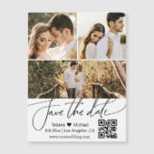 qr code 3 foto collage save the date magneet (Voorkant)