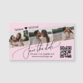 qr-code 3 foto collage save the date roze magneet (Voorkant)