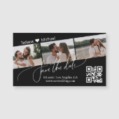 qr code 3 foto collage save the date zwarte magnee (Voorkant)