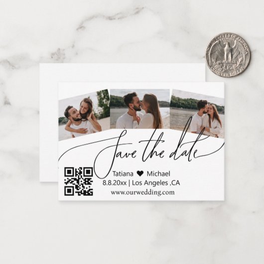 qr code 3 foto ' s collage opslaan moderne datum notitiekaartje (Voorkant / Achterkant in situ)