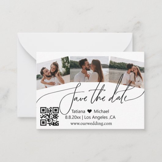 qr code 3 foto ' s collage opslaan moderne datum notitiekaartje (Voorkant)
