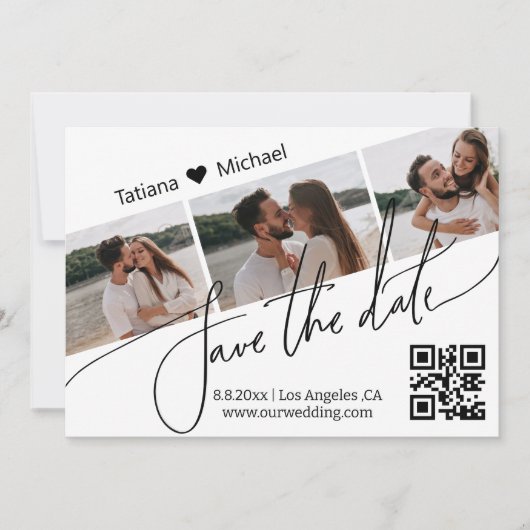 qr code 3 fotocollage met behoud van datumminimali notitiekaartje (Voorkant)