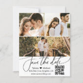 qr-code 3 foto's collage save the date uitnodiging (Voorkant)