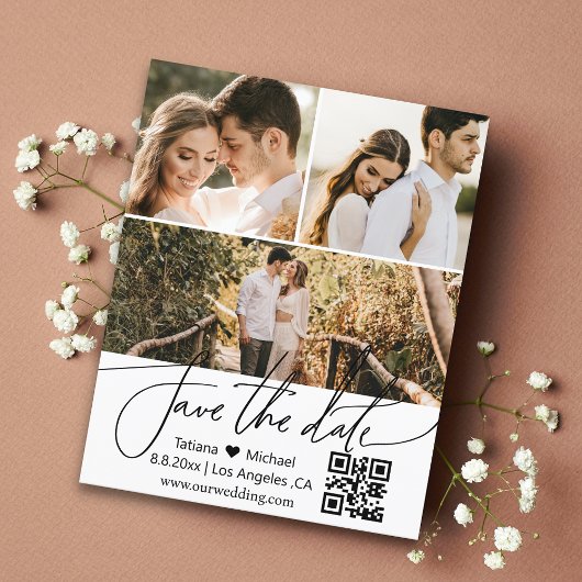 qr-code 3 foto's collage save the date uitnodiging
