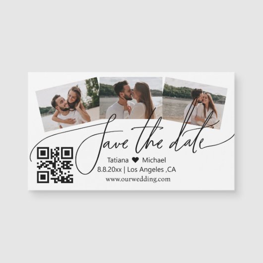 qr code 3 foto's collage sparen de datummagneet (Voorkant)