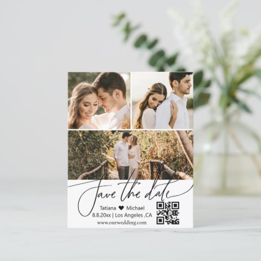qr code 3 foto's collage sparen de datumuitnodigin (Staand voorkant)