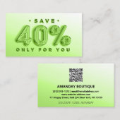 QR-CODE 40%OFF KORTING BEVORDERING GROEN VISITEKAARTJE (Voorkant / Achterkant)