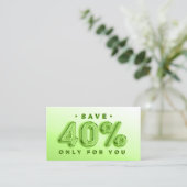 QR-CODE 40%OFF KORTING BEVORDERING GROEN VISITEKAARTJE (Staand voorkant)