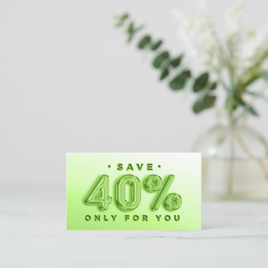 QR-CODE 40%OFF KORTING BEVORDERING GROEN VISITEKAARTJE (Staand voorkant)