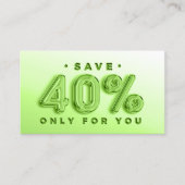 QR-CODE 40%OFF KORTING BEVORDERING GROEN VISITEKAARTJE (Voorkant)