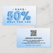 QR-CODE 50%OFF KORTING PROMOTIONELE INVOER VISITEKAARTJE (Voorkant / Achterkant)