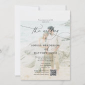 QR-code 5 Foto Whimsical Script Elegante Trouw Kaart (Voorkant)