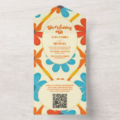 QR Code 70's Retro Groovy Oranje Trouw All In One Uitnodiging (Binnen)