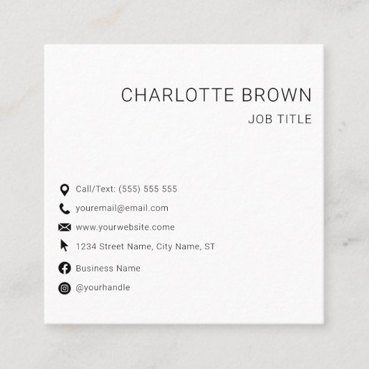 QR Code Aangepast Modern White Professional Vierkante Visitekaartje (Voorkant)