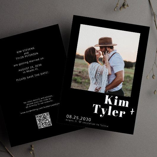 QR CODE aangepaste foto moderne typografie bruilof Save The Date