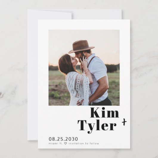 QR CODE aangepaste foto moderne typografie bruilof Save The Date (Voorkant)